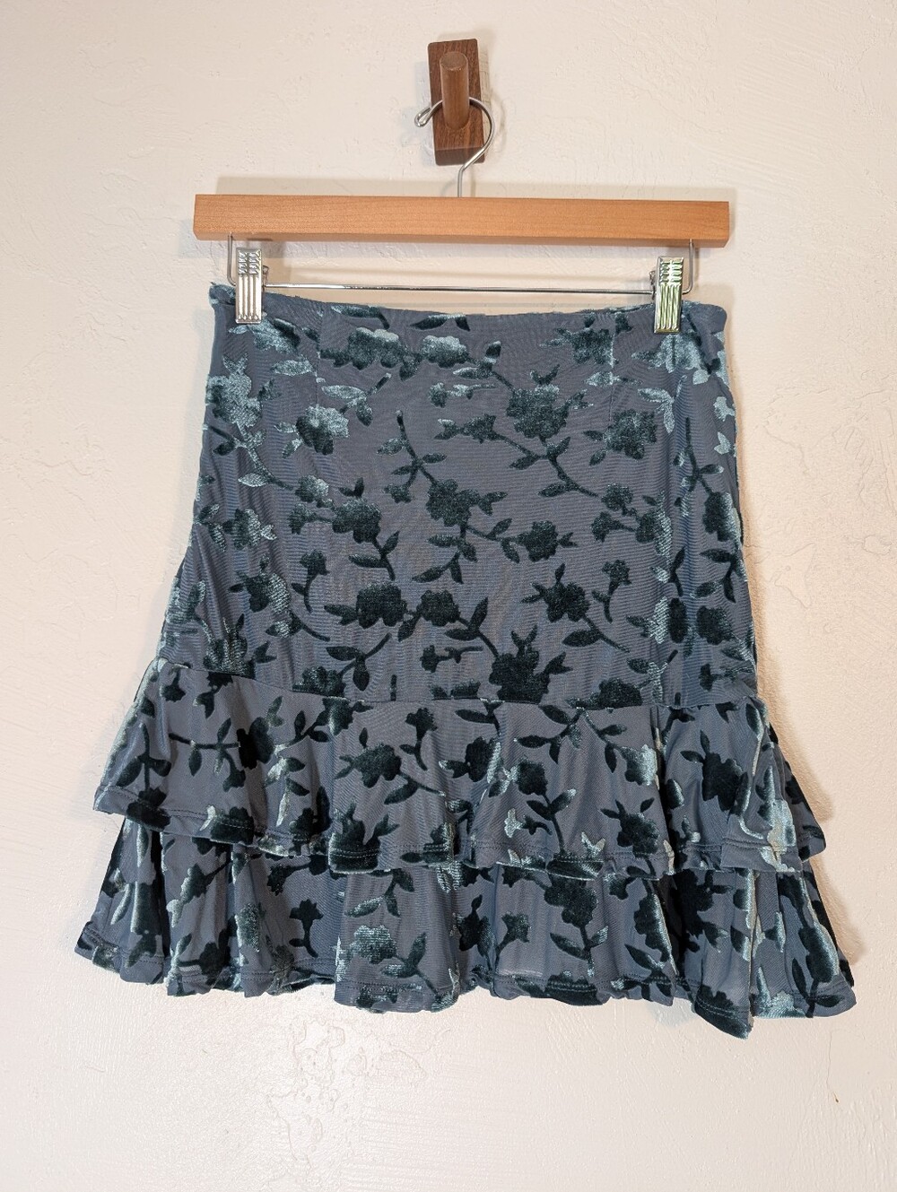 Blue Velvet Burnout Whimsigoth Dark Romantic Fairy Grunge Ruffle Mini Skirt
